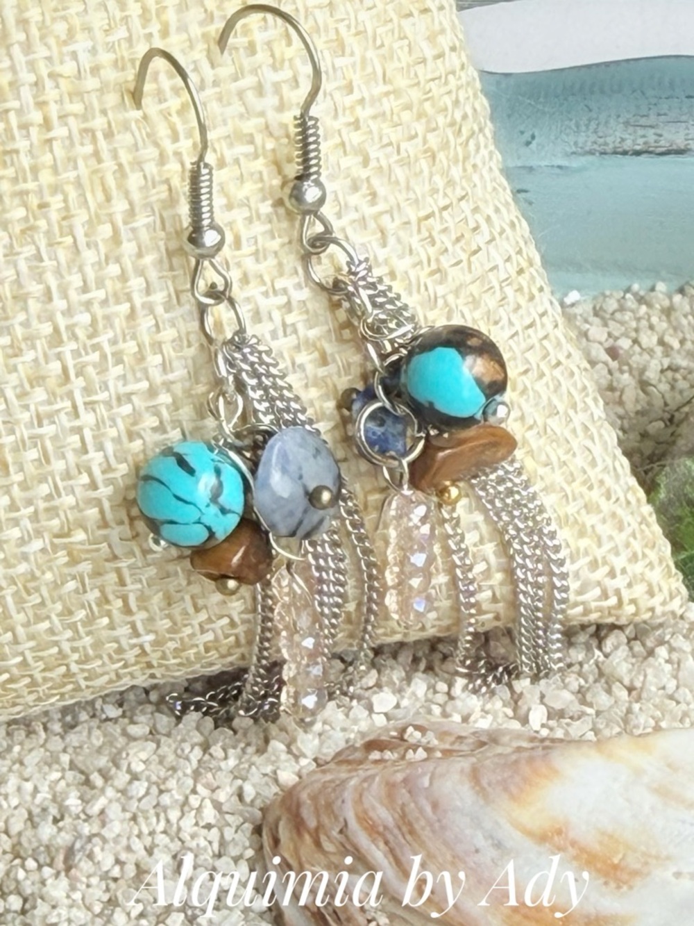 TURQUOISE AND tassels | Shoulder duster earrings - Picture 2 of 4